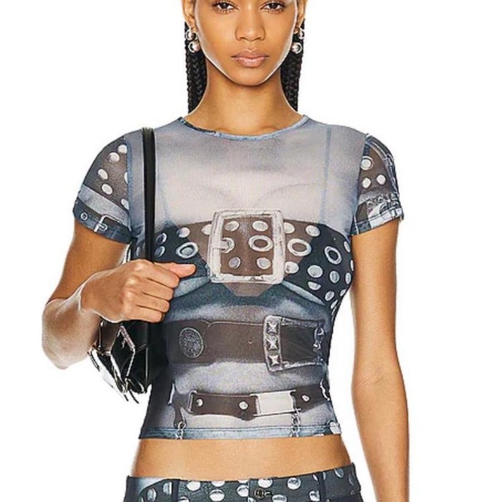 Miaou belt print mini mesh tee